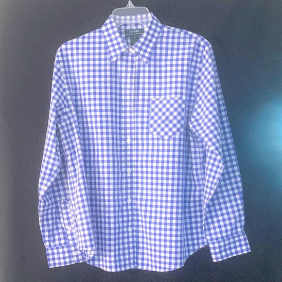Ralph Lauren Tops - Ralph Lauren Size L Blue and White Gingham Ladies' Shirt